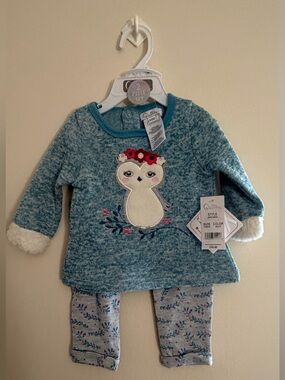 Quiltex Teal Owl Knit Top and Floral Print Leggings Pajama Set